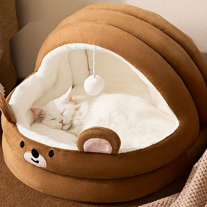 [Comfort accogliente] Cuccia per gatti rosa in peluche per gatti da interno - Stile contemporaneo, non assemblabile, con cuccia imbottita morbida rimovibile e lavabile, con graziose orecchie da coniglio e una simpatica palla sospesa, cuccia per gattini