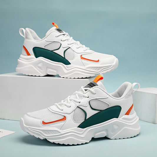 [Scarpe da ginnastica traspiranti] Scarpe da ginnastica in mesh traspirante e spessa | Scarpe da ginnastica casual da uomo bianche e verde acqua con suola in EVA, design con lacci per tutte le stagioni