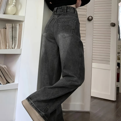 Vintage Wide Leg Jeans, Slant Pocket Loose Stylist Streetwear Baggy Denim Pants, Women's Denim Jeans & Clothing