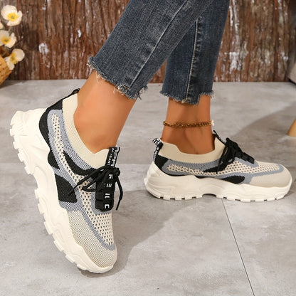 Sneakers da donna con plateau in rete traspirante, scarpe casual con lacci per esterni, comode scarpe sportive basse taglie forti