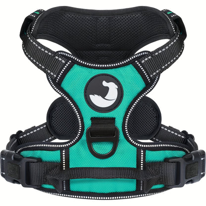 Dog Harness, Reflective No Choke Pet Vest With Front And Back 2 Leash Clips, Soft Padded Dog Harnesses With Easy Control Handle For Training And Walking