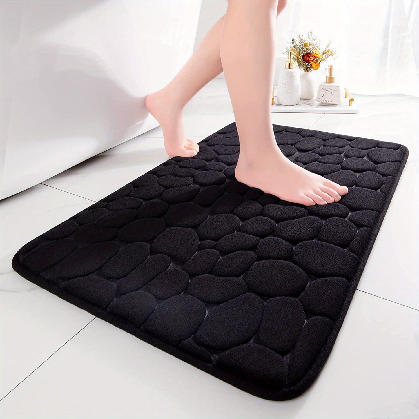 1pc Soft and Comfortable Memory Foam Bath Rug with Cobblestone Embossment - Rapid Water Absorbent and Washable - Non-Slip - Perfect for Shower Room and Bathroom Accessories, Bathroom decorations, kitchen Area Rugs, bedrooom,