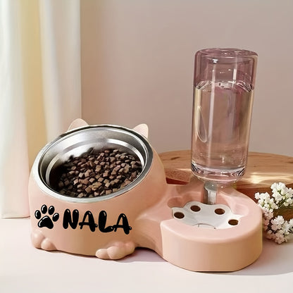 Automatic Smart Pet Feeder and Water Dispenser with Custom Name/Meal Times - Gravity-Fed System, Spill-Proof Design, Easy-Clean Durable Plastic Construction - for Cats, Small Dogs - Auto Food & Water Dispenser with Timer, Ide