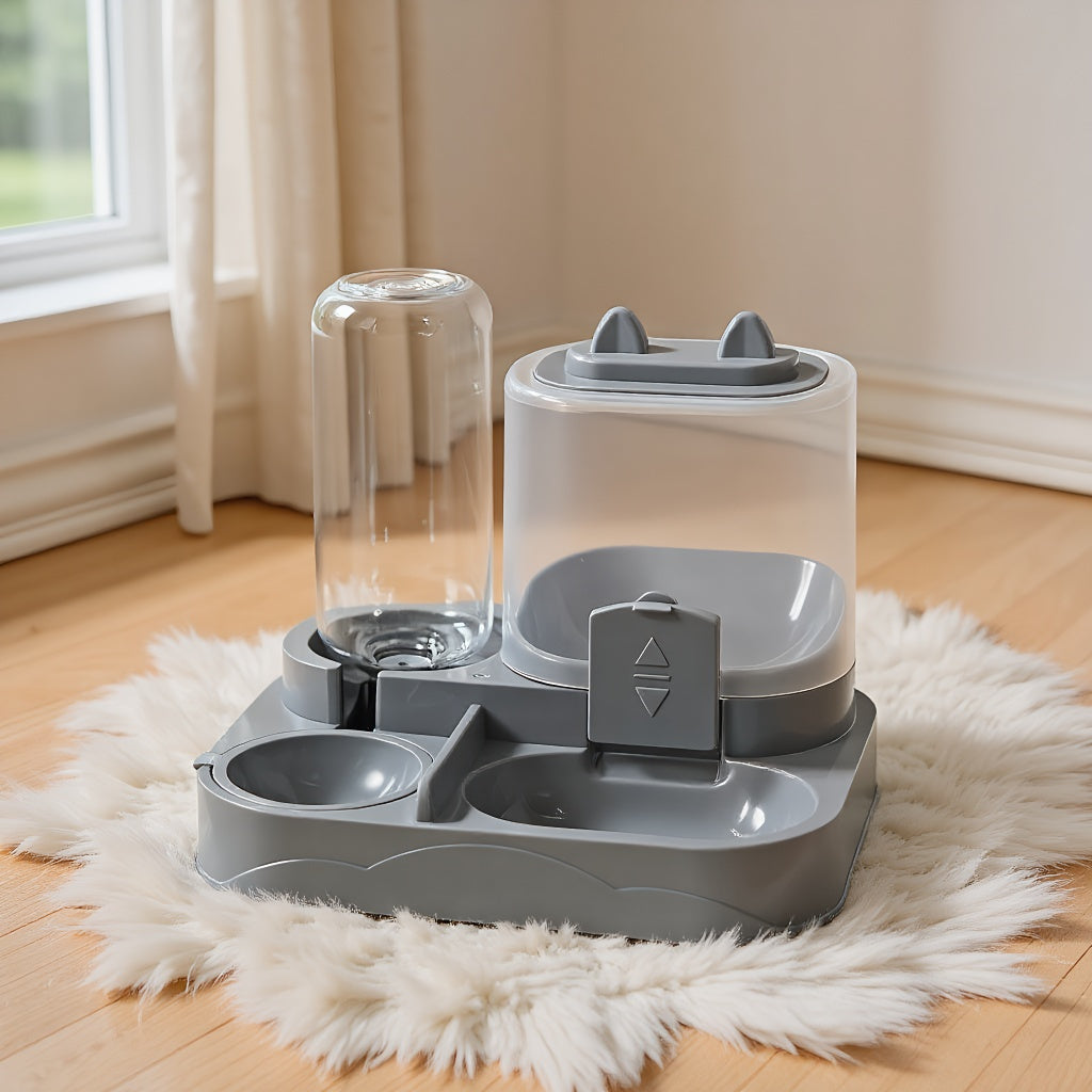 Automatic Gravity-Fed Pet Feeder System with 4 Size Options, Dual Wet/Dry Separation Design to Prevent Spills - No Batteries or Power Required. Suitable for Multiple Pets and Easy-to-Clean Durable Food & Water Dispenser; Idea