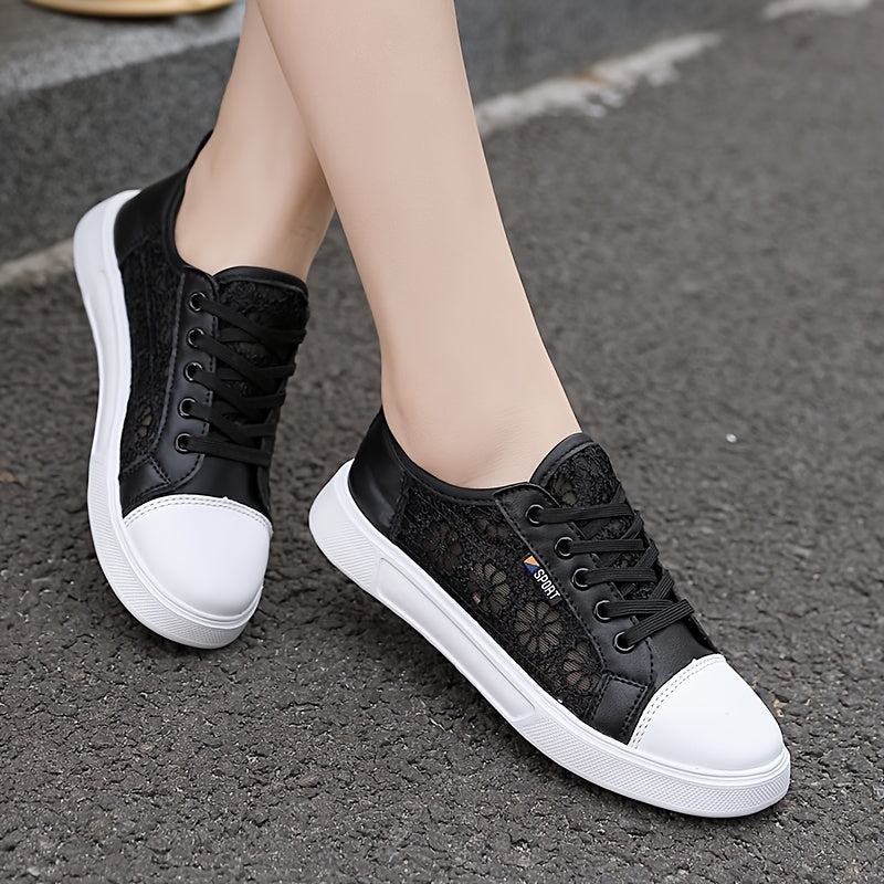 Women's Glitter Golden Lace-Up Low-Top Sneakers with Breathable Cut-Out Design & Thick Cushioned MD Sole - Synthetic Cover & Fabric Casual Shoes for All-Season Comfort, Sporty Streetwear, Airflow Enhancing Cutouts