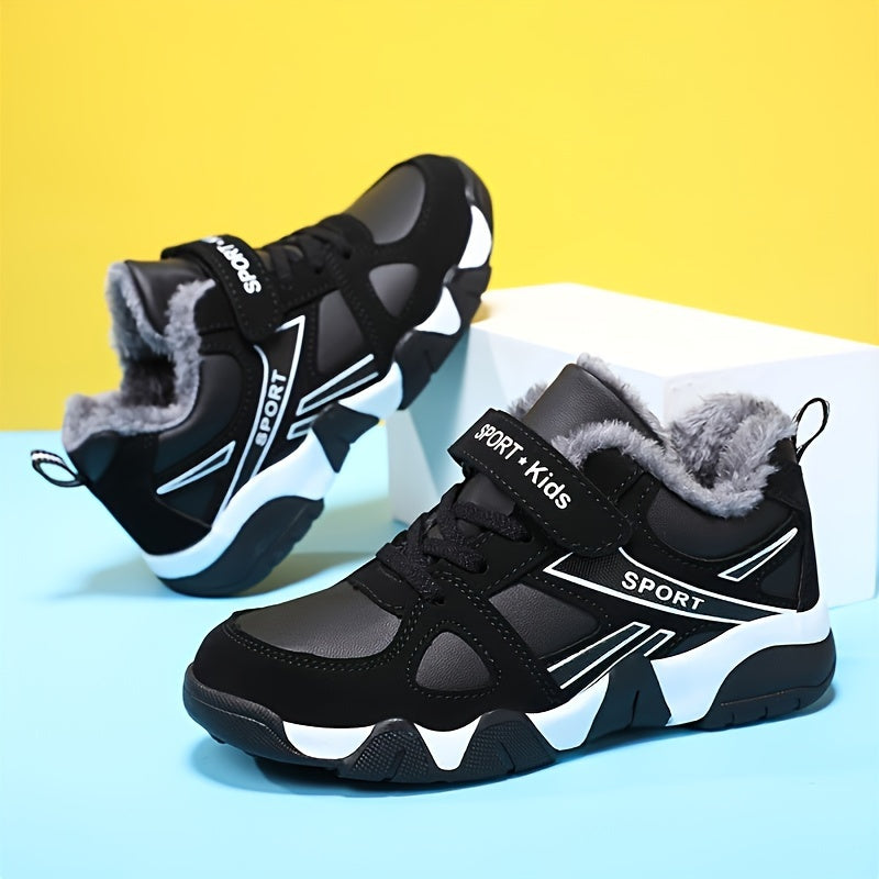 Boy's Trendy Snow Boots With Warm Plush Lining, Comfy Non Slip Casual Soft Sole Sneakers, Winter