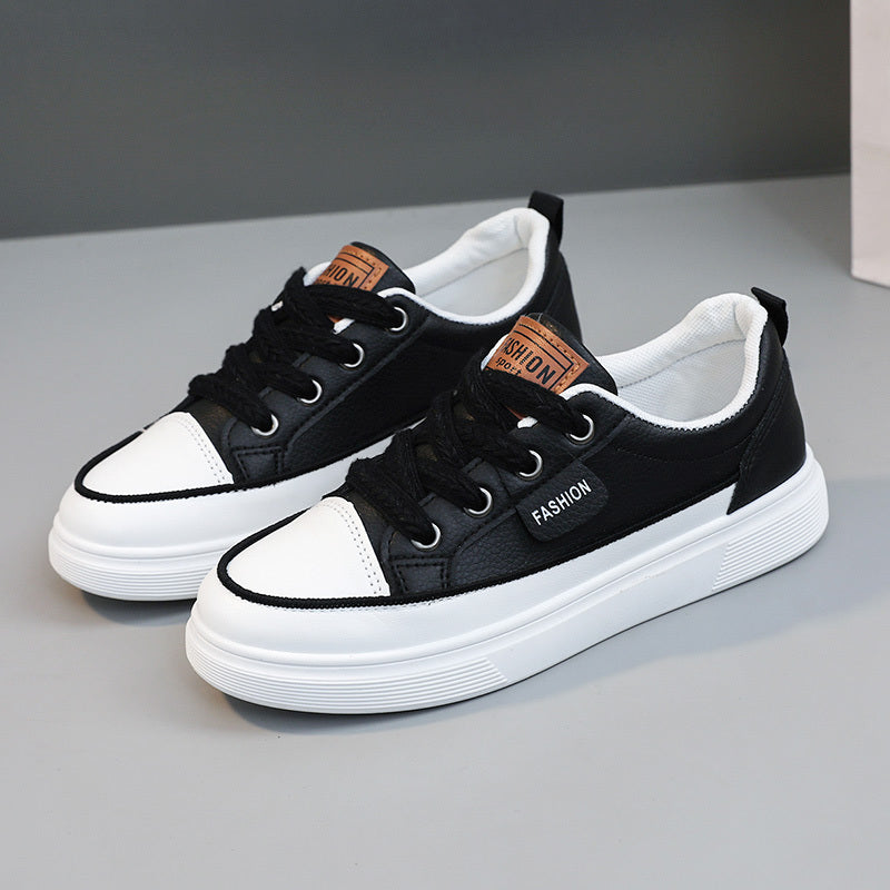 Sneakers basse casual da donna - Leggere, con lacci, design basso in bianco, oro e nero con suola in gomma, calzature alla moda per tutte le stagioni, scarpe carine