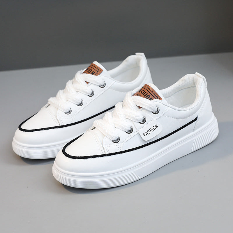 Sneakers basse casual da donna - Leggere, con lacci, design basso in bianco, oro e nero con suola in gomma, calzature alla moda per tutte le stagioni, scarpe carine