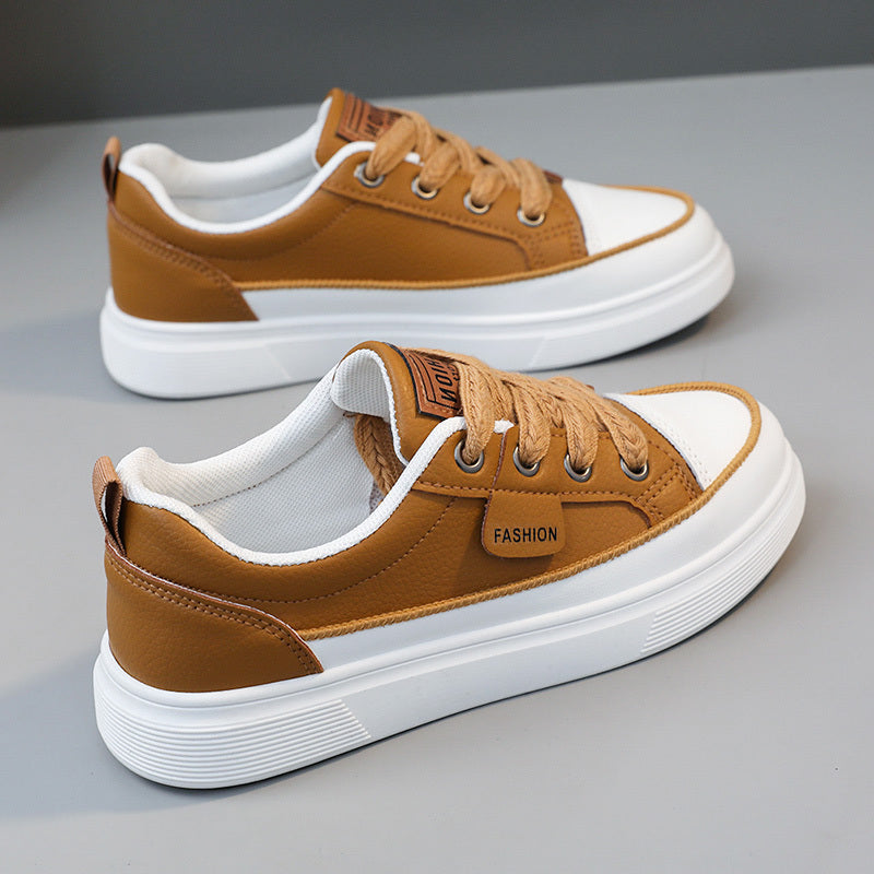 Sneakers basse casual da donna - Leggere, con lacci, design basso in bianco, oro e nero con suola in gomma, calzature alla moda per tutte le stagioni, scarpe carine