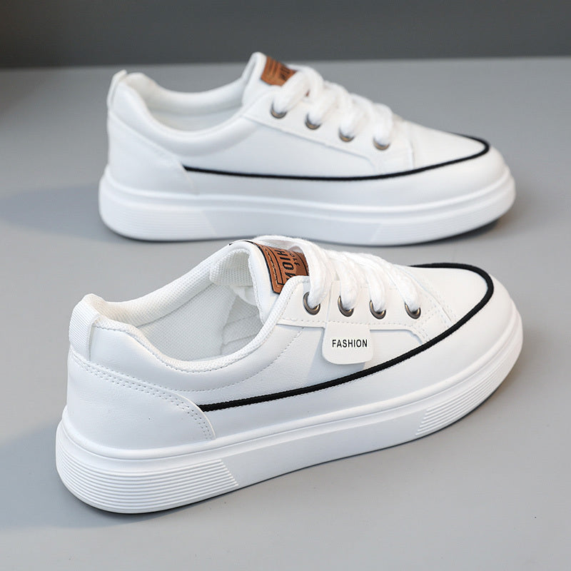 Sneakers basse casual da donna - Leggere, con lacci, design basso in bianco, oro e nero con suola in gomma, calzature alla moda per tutte le stagioni, scarpe carine