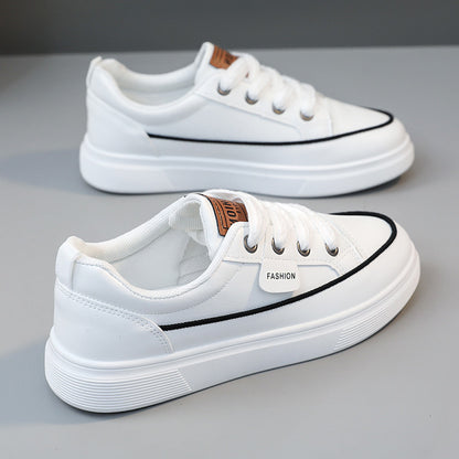 Sneakers basse casual da donna - Leggere, con lacci, design basso in bianco, oro e nero con suola in gomma, calzature alla moda per tutte le stagioni, scarpe carine