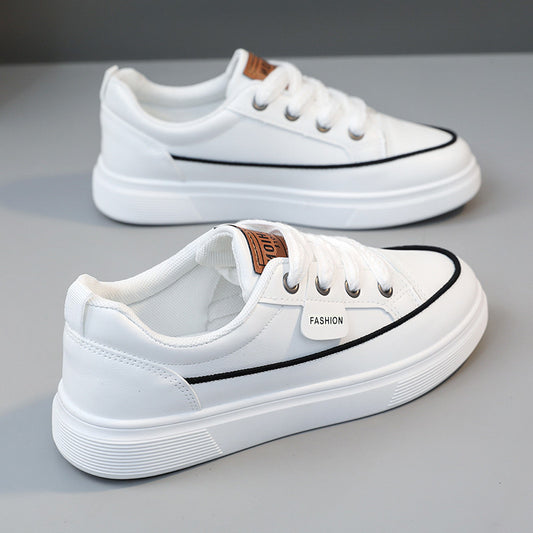 Sneakers basse casual da donna - Leggere, con lacci, design basso in bianco, oro e nero con suola in gomma, calzature alla moda per tutte le stagioni, scarpe carine