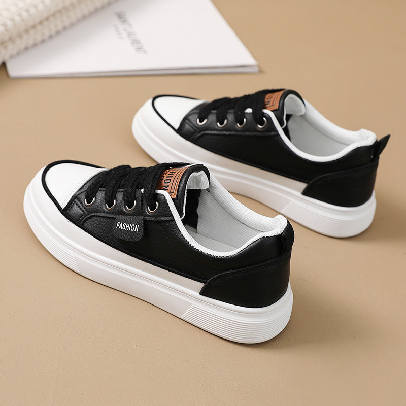 Sneakers basse casual da donna - Leggere, con lacci, design basso in bianco, oro e nero con suola in gomma, calzature alla moda per tutte le stagioni, scarpe carine