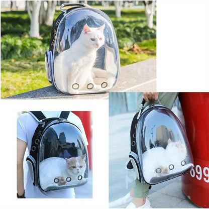Breathable Transparent Cat Carrier Backpack - Secure Zippered Capsule Design for Small Pets, Ideal for Travel & Outdoor Use