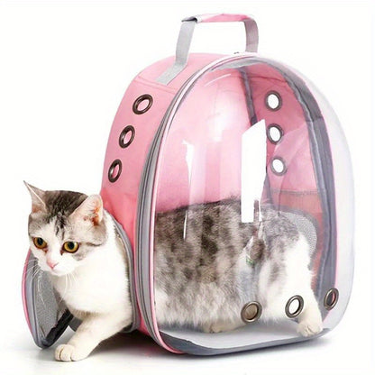 Breathable Transparent Cat Carrier Backpack - Secure Zippered Capsule Design for Small Pets, Ideal for Travel & Outdoor Use