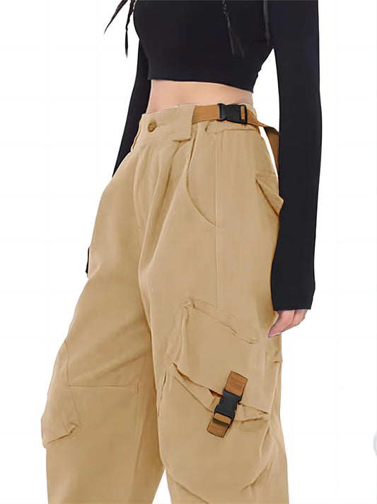 Women Cargo Pants Baggy Y2K High Elastic Waist Women's Pants with Pockets Comfy Fashion Straight Wide Leg Womens Trousers Women's Clothing