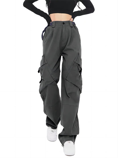 Women Cargo Pants Baggy Y2K High Elastic Waist Women's Pants with Pockets Comfy Fashion Straight Wide Leg Womens Trousers Women's Clothing
