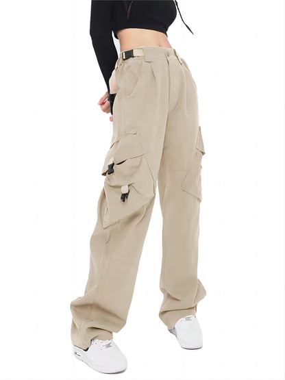 Women Cargo Pants Baggy Y2K High Elastic Waist Women's Pants with Pockets Comfy Fashion Straight Wide Leg Womens Trousers Women's Clothing