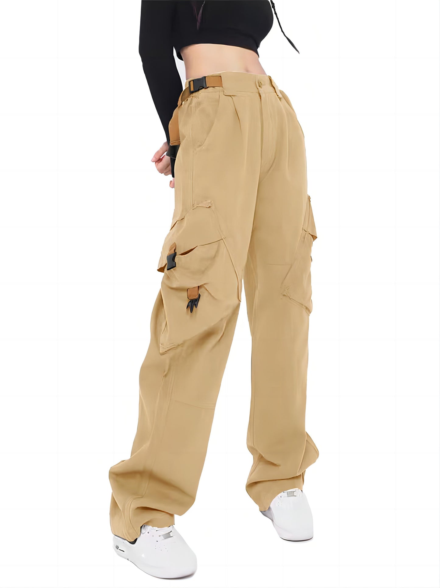 Women Cargo Pants Baggy Y2K High Elastic Waist Women's Pants with Pockets Comfy Fashion Straight Wide Leg Womens Trousers Women's Clothing