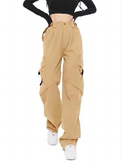 Women Cargo Pants Baggy Y2K High Elastic Waist Women's Pants with Pockets Comfy Fashion Straight Wide Leg Womens Trousers Women's Clothing