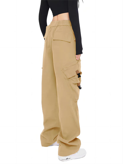 Women Cargo Pants Baggy Y2K High Elastic Waist Women's Pants with Pockets Comfy Fashion Straight Wide Leg Womens Trousers Women's Clothing