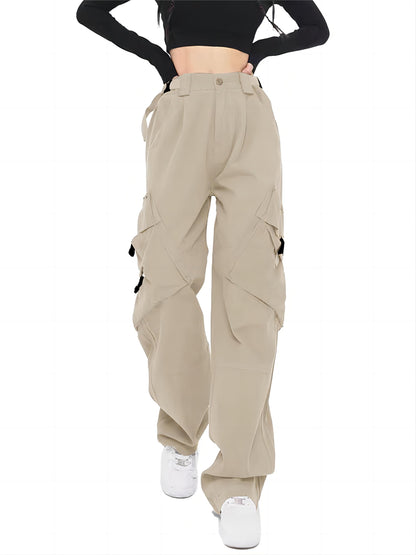 Women Cargo Pants Baggy Y2K High Elastic Waist Women's Pants with Pockets Comfy Fashion Straight Wide Leg Womens Trousers Women's Clothing