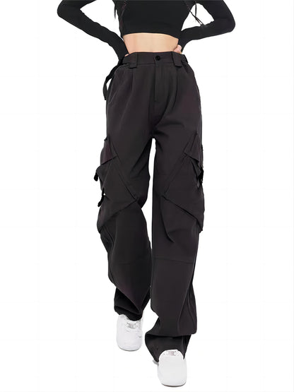 Women Cargo Pants Baggy Y2K High Elastic Waist Women's Pants with Pockets Comfy Fashion Straight Wide Leg Womens Trousers Women's Clothing