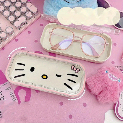 Officially Licensed Sanrio Hello Kitty Glasses Storage Box Featuring Adorable Anime-style, Cute Cartoon Design With Girly Heart Patterns, Perfect For Protecting Sunglasses And As A Gift.