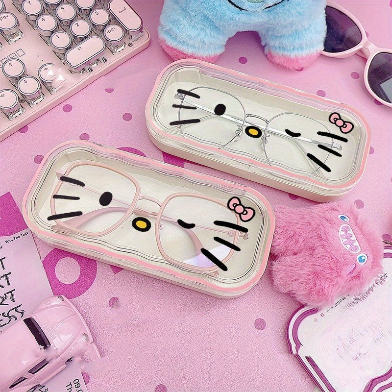 Officially Licensed Sanrio Hello Kitty Glasses Storage Box Featuring Adorable Anime-style, Cute Cartoon Design With Girly Heart Patterns, Perfect For Protecting Sunglasses And As A Gift.