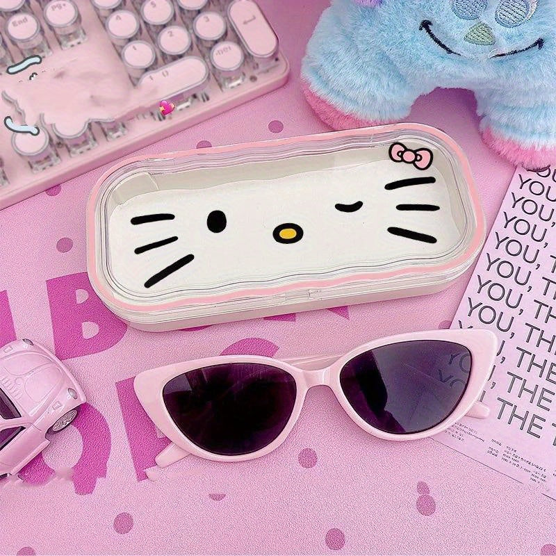 Officially Licensed Sanrio Hello Kitty Glasses Storage Box Featuring Adorable Anime-style, Cute Cartoon Design With Girly Heart Patterns, Perfect For Protecting Sunglasses And As A Gift.