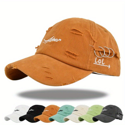 1 berretto da baseball retrò strappato, cappelli da papà sbiaditi e usurati con ricamo di lettere, cappelli da sole unisex hip hop adatti sia per donne che per uomini.