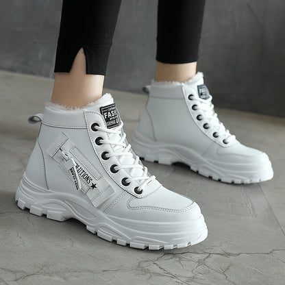 Cozy Fleece-Lined High-Top Sneakers for Women - Casual Lace-Up, Non-Slip Rubber Sole, All-Season Comfort, Warm, Boots