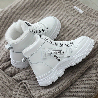 Cozy Fleece-Lined High-Top Sneakers for Women - Casual Lace-Up, Non-Slip Rubber Sole, All-Season Comfort, Warm, Boots