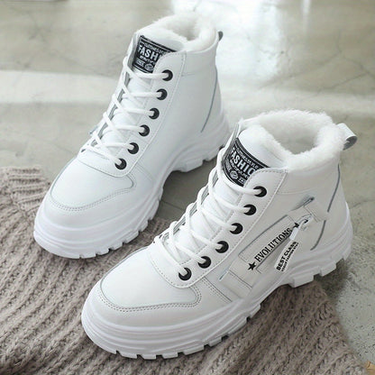 Cozy Fleece-Lined High-Top Sneakers for Women - Casual Lace-Up, Non-Slip Rubber Sole, All-Season Comfort, Warm, Boots