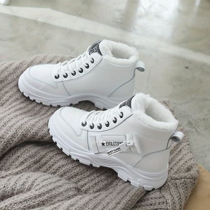 Cozy Fleece-Lined High-Top Sneakers for Women - Casual Lace-Up, Non-Slip Rubber Sole, All-Season Comfort, Warm, Boots