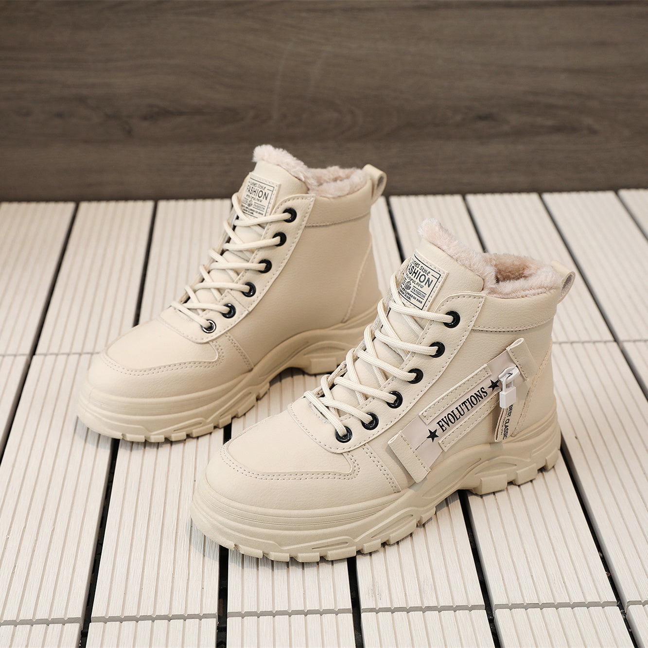 Cozy Fleece-Lined High-Top Sneakers for Women - Casual Lace-Up, Non-Slip Rubber Sole, All-Season Comfort, Warm, Boots