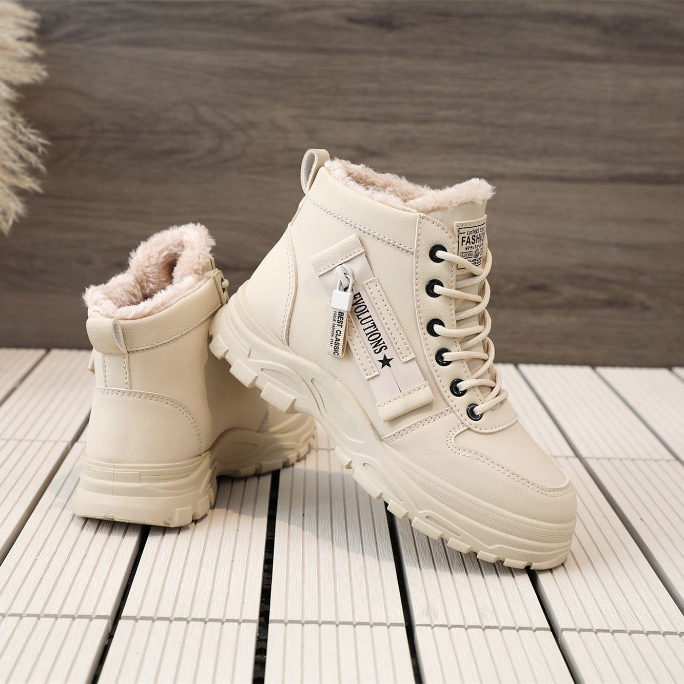 Cozy Fleece-Lined High-Top Sneakers for Women - Casual Lace-Up, Non-Slip Rubber Sole, All-Season Comfort, Warm, Boots