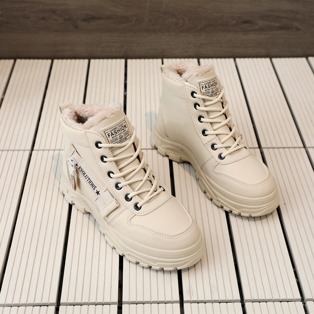 Cozy Fleece-Lined High-Top Sneakers for Women - Casual Lace-Up, Non-Slip Rubber Sole, All-Season Comfort, Warm, Boots