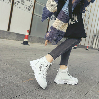 Cozy Fleece-Lined High-Top Sneakers for Women - Casual Lace-Up, Non-Slip Rubber Sole, All-Season Comfort, Warm, Boots