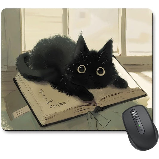 Tappetino per mouse a forma di gatto nero: tappetino per mouse a forma di gatto kawaii per mouse wireless, base in gomma antiscivolo, adatto per computer, laptop, ufficio e giochi - Piccolo