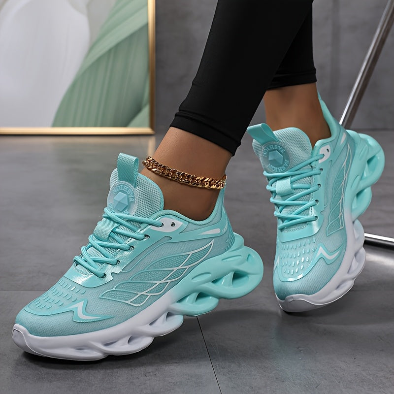 Women'S Breathable Mesh Running Sneakers - Lightweight, Height-Boosting Casual Sneakers with Phylon Sole, All-Season Comfort, Blue & White Design, Perfect for Casual Attire or Outdoor Activities