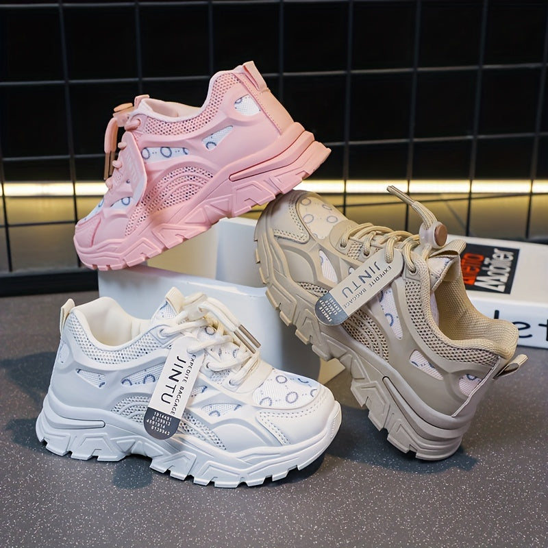 Sneakers alla moda per ragazze - Scarpe da corsa traspiranti, con suola in gomma antiscivolo e chiusura con lacci per bambine e ragazze