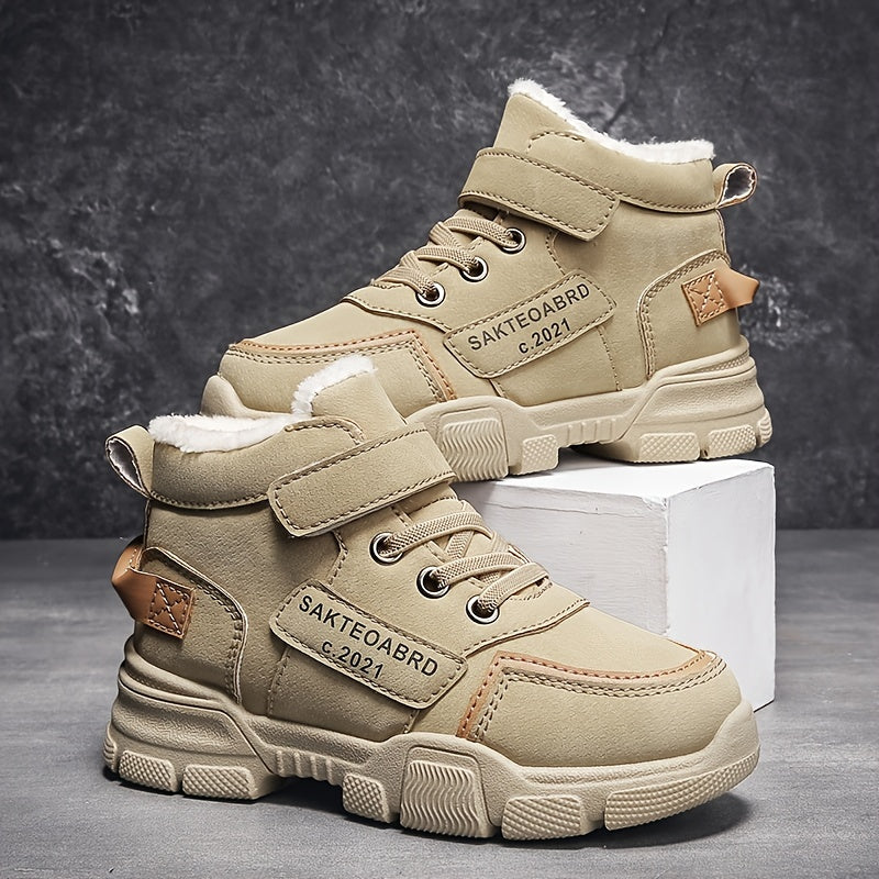 Stivali da neve per ragazzi, stivali invernali casual con stampa di lettere e applicazioni magiche, termici e antiscivolo