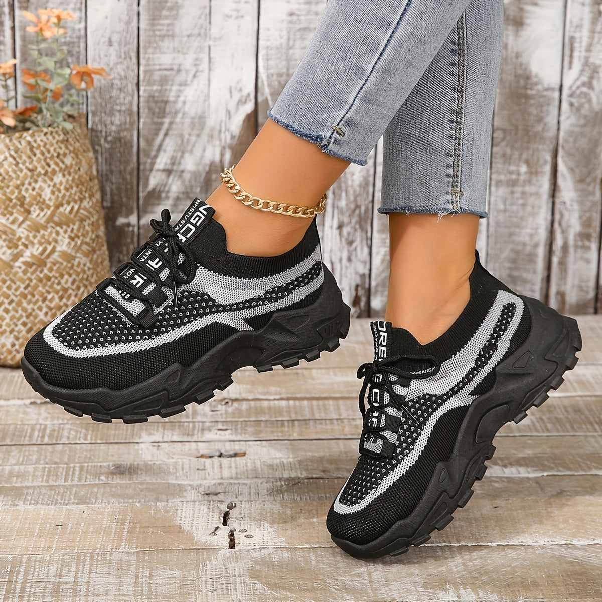 Sneakers da donna con plateau in rete traspirante, scarpe casual con lacci per esterni, comode scarpe sportive basse taglie forti