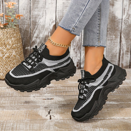 Sneakers da donna con plateau in rete traspirante, scarpe casual con lacci per esterni, comode scarpe sportive basse taglie forti