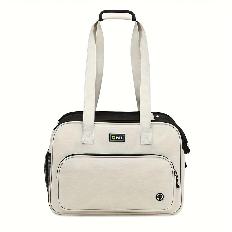1pc Lightweight Minimalist White Cat & Dog Shoulder Bag - Large Capacity Breathable Pet Carrier with Multiple Compartments, Adjustable Strap, Secure Zipper Closure & Side Pockets, Perfect for Outdoor Travel, Shopping, and Dai