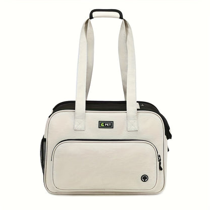 1pc Lightweight Minimalist White Cat & Dog Shoulder Bag - Large Capacity Breathable Pet Carrier with Multiple Compartments, Adjustable Strap, Secure Zipper Closure & Side Pockets, Perfect for Outdoor Travel, Shopping, and Dai