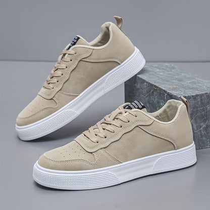 [Comfort quotidiano] Sneakers casual da uomo con lacci - Scarpe da skate basse verde oliva con suola bianca, fodera in tessuto traspirante e suola esterna in PVC resistente per un comfort che dura tutto il giorno