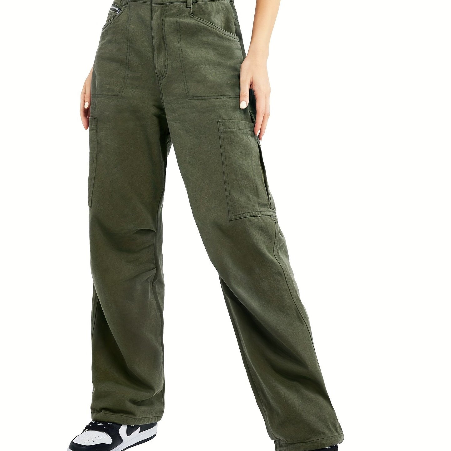 Pantaloni cargo con tasche a patta e tasche oblique, pantaloni larghi a vita alta con bottoni Y2K per primavera ed estate, abbigliamento da donna