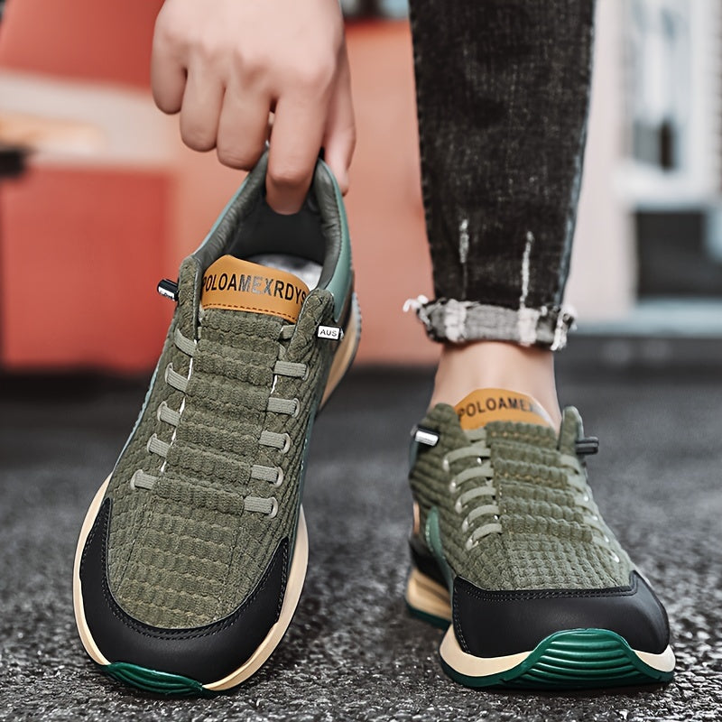 Men's Trendy Woven Knit Breathable Sneakers, Comfy Non Slip Lace Up Casual Shoes for Men's Outdoor Activities